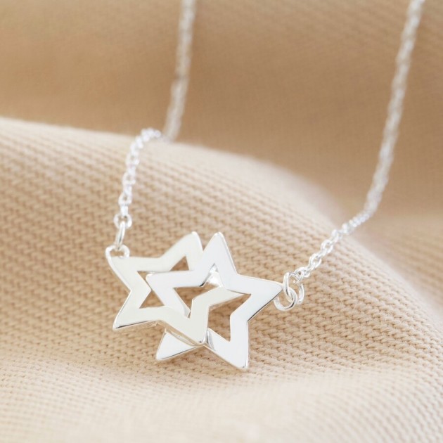 Hampers and Gifts to the UK - Send the Silver Interlocking Stars Necklace