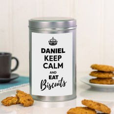Hampers and Gifts to the UK - Send the Personalised Keep Calm Tin with a Dozen Biscuits