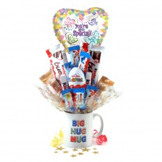Hampers and Gifts to the UK - Send the Big Hug Kinder Egg Surprise Bouquet In a Mug