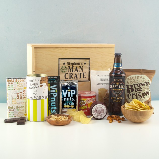Hampers and Gifts to the UK - Send the Personalised Get Well Soon Man Crate