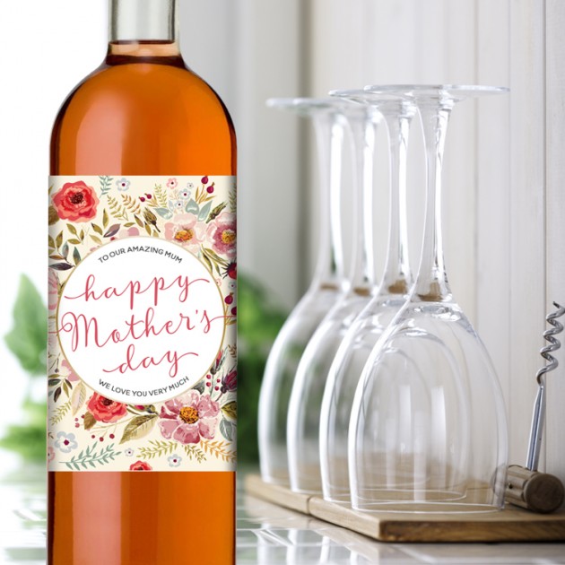 Hampers and Gifts to the UK - Send the Happy Mother's Day Floral Wine Gift 