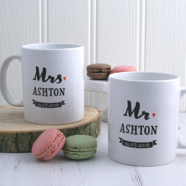Hampers and Gifts to the UK - Send the Personalised Mr and Mrs Coffee Mugs