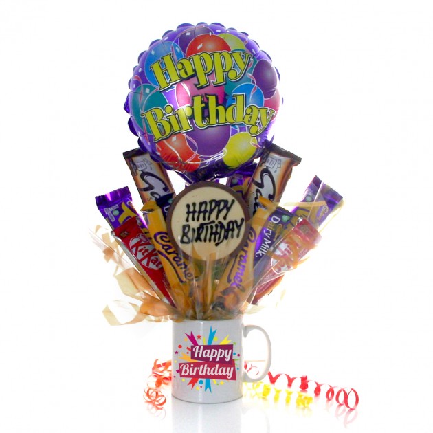 Hampers and Gifts to the UK - Send the A Happy Birthday Surprise Chocolate Mug Bouquet