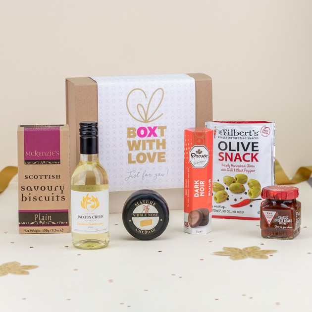 Hampers and Gifts to the UK - Send the Cheese and Wine Treat Box - White