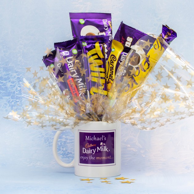 Hampers and Gifts to the UK - Send the Personalised Enjoy the Moment Diary Milk Mug Bouquet