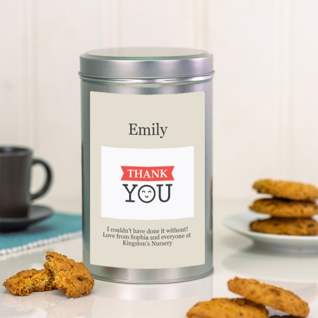 Hampers and Gifts to the UK - Send the Thank You Smiley Face Tin with a Dozen Biscuits