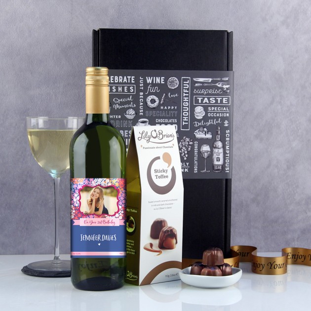 Hampers and Gifts to the UK - Send the Personalised Flower Power Birthday Wine Gift 