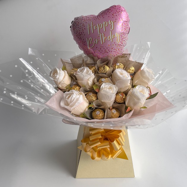 Hampers and Gifts to the UK - Send the Sensational Silk Roses & Ferrero Rocher Treats