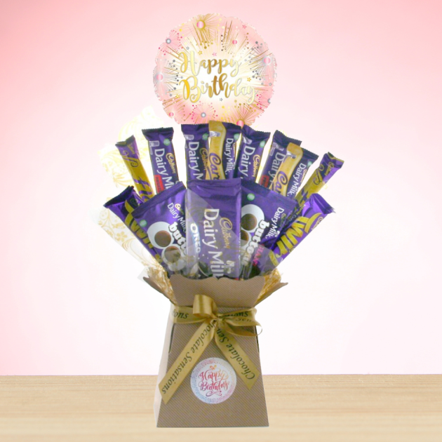 Hampers and Gifts to the UK - Send the Dairy Milk Rose Gold Birthday Chocolate Bouquet 