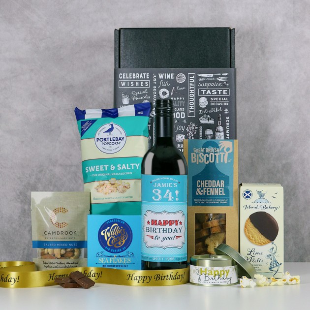 Hampers and Gifts to the UK - Send the Personalised Birthday Wine and Chocolate Hamper