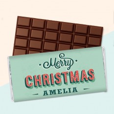 Hampers and Gifts to the UK - Send the Personalised Retro Merry Christmas Chocolate Bar