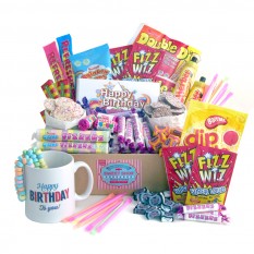 Hampers and Gifts to the UK - Send the Bumper Retro Sweets Birthday Hamper with Mug and Chocolate Bar