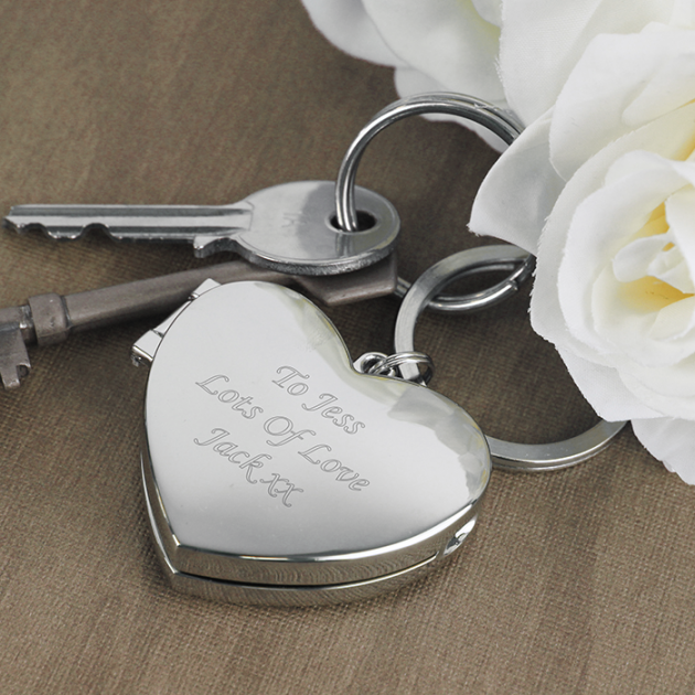 Hampers and Gifts to the UK - Send the Silver Engraved Heart Photo Keyring