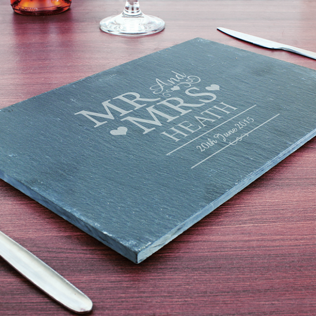 Hampers and Gifts to the UK - Send the Mr and Mrs Personalised Slate Table Mat