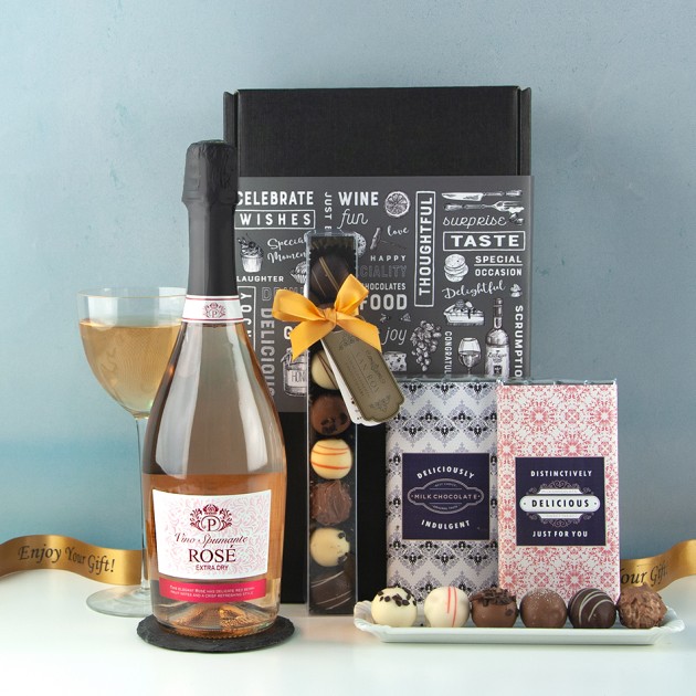 Hampers and Gifts to the UK - Send the Sparkling Rosé and Belgian Chocolate Truffles