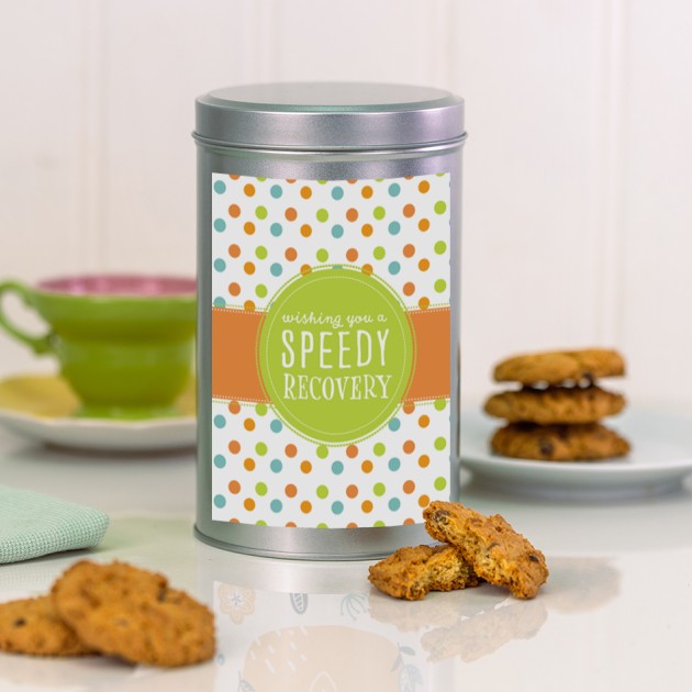 Hampers and Gifts to the UK - Send the Wishing You A Speedy Recovery Tin with a Dozen Biscuits