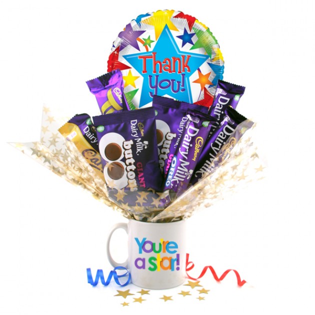 Hampers and Gifts to the UK - Send the Thank You You're A Star Chocolate Bouquet In A Mug