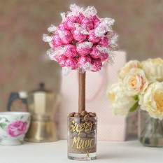 Hampers and Gifts to the UK - Send the Super Mum Pink Strawberries & Cream Lindor Chocolate Tree
