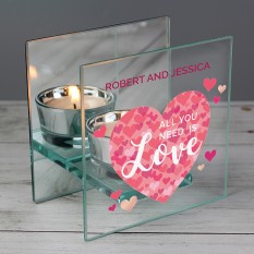 Hampers and Gifts to the UK - Send the Personalised All You Need is Love Glass Tea Light Candle Holder