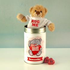 Hampers and Gifts to the UK - Send the Personalised Bear Hugs Teddy In A Tin
