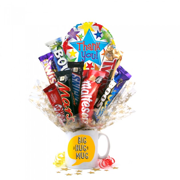 Hampers and Gifts to the UK - Send the Thank You Big Hug Chocolate Medley Bouquet In A Mug