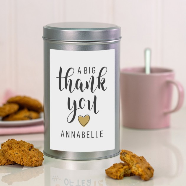 Hampers and Gifts to the UK - Send the Thank You Heart Tin with a Dozen Biscuits
