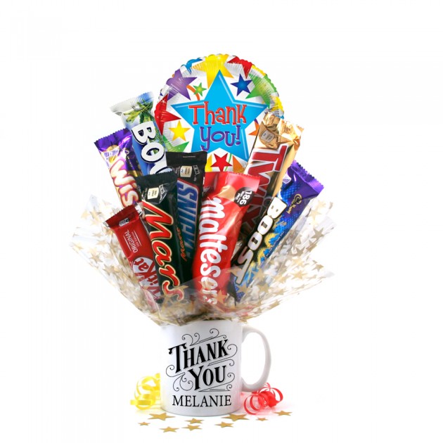 Hampers and Gifts to the UK - Send the Personalised Thank You Chocolate Mug Bouquet