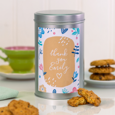 Hampers and Gifts to the UK - Send the Personalised Thank You Floral Tin with a Dozen Biscuits