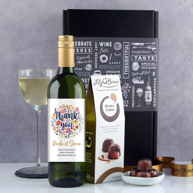 Hampers and Gifts to the UK - Send the  Personalised Thank You Flowers Wine Gift 