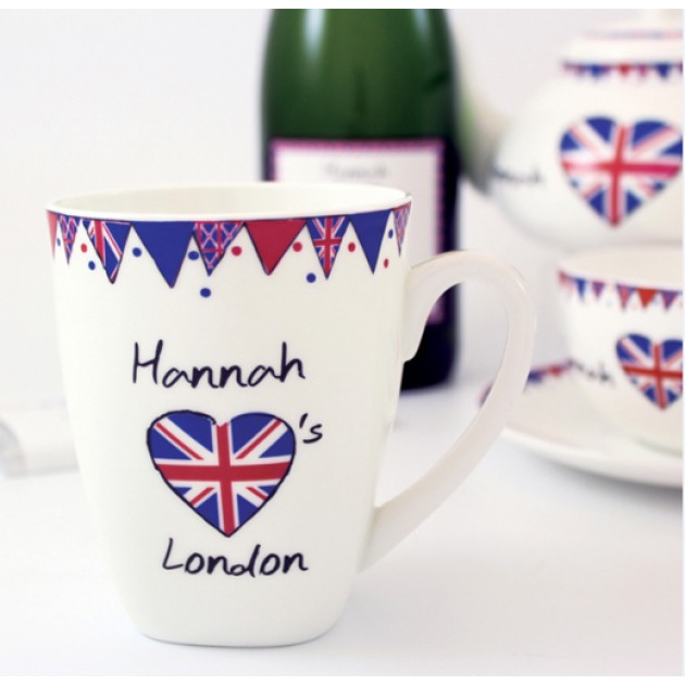 Hampers and Gifts to the UK - Send the Personalised Union Jack Latte Mug