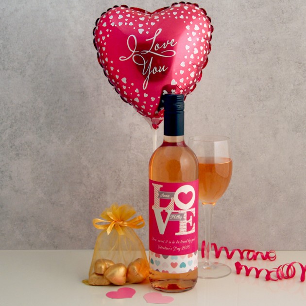 Hampers and Gifts to the UK - Send the Personalised I Love You Wine Chocolates and Balloon
