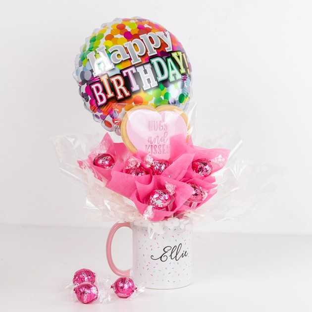 Hampers and Gifts to the UK - Send the Personalised Birthday Hugs & Kisses Mug Bouquet