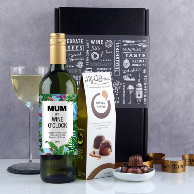 Hampers and Gifts to the UK - Send the Any Name Wine O'Clock Wine and Chocs Gift Box