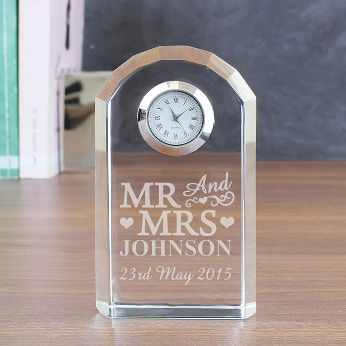 Mr and Mrs Personalised Crystal Clock 