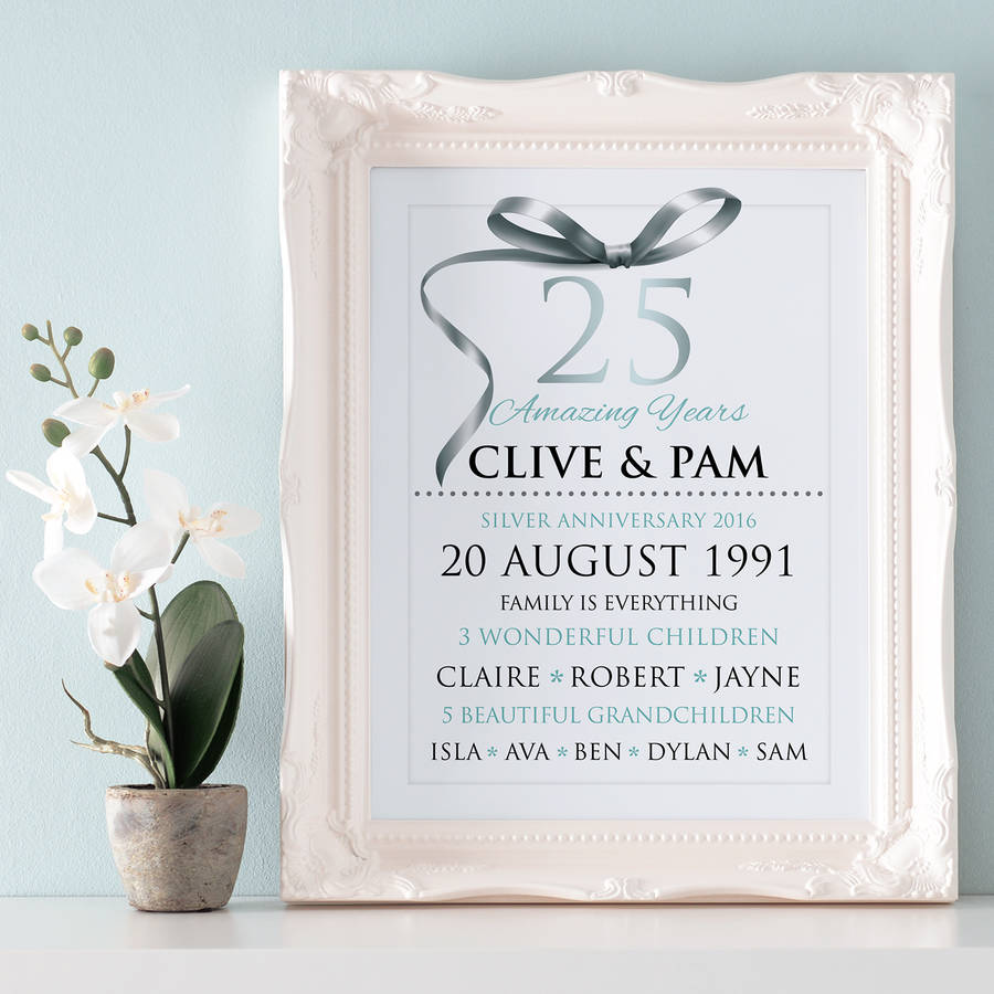 Personalised Typography Framed Print for 25 Wedding Anniversary