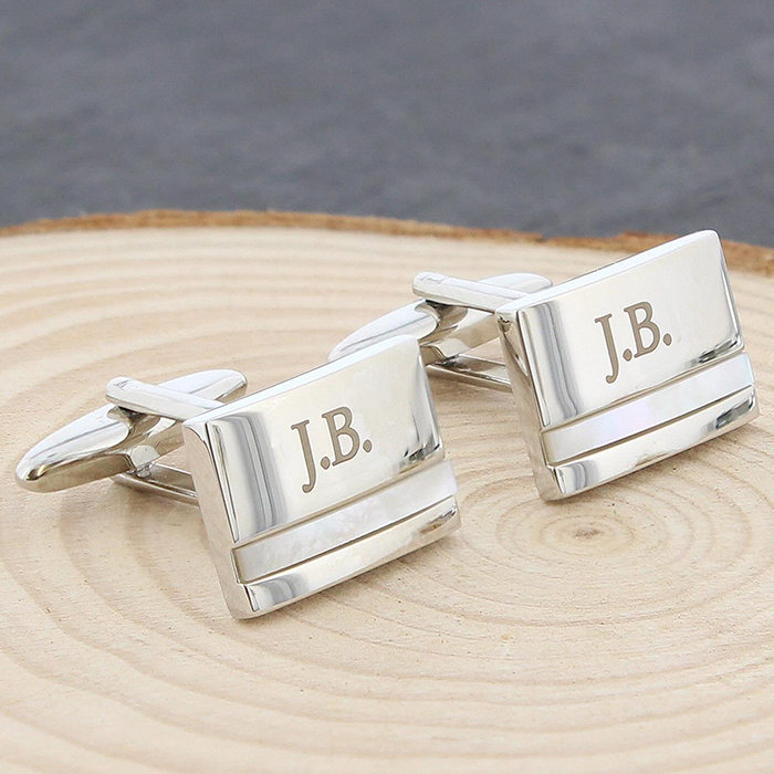 Mother of Pearl Engraved Silver Cufflinks